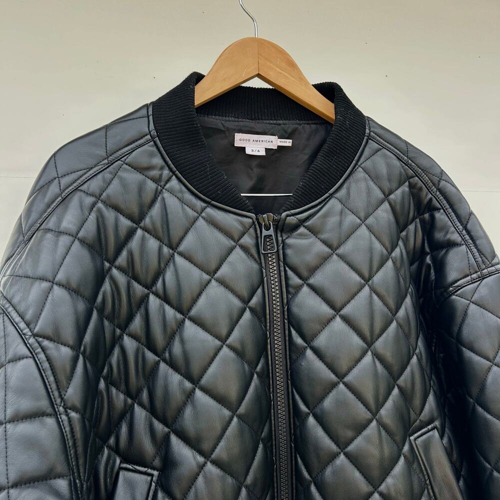 Good American Better Than Leather Quilter Bomber Puffy Jacket Plus Size 22 Black - Picture 7 of 10